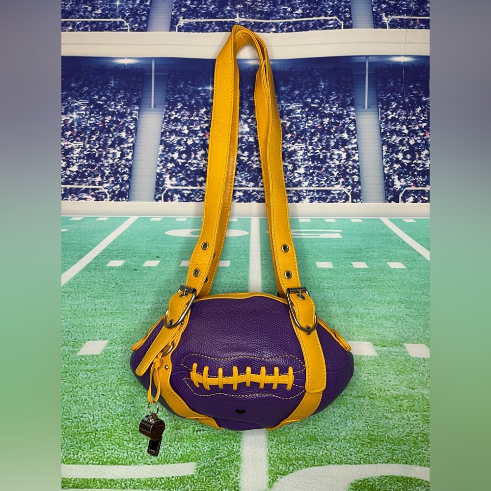 Purple and Gold / Yellow Leather Football Purse.